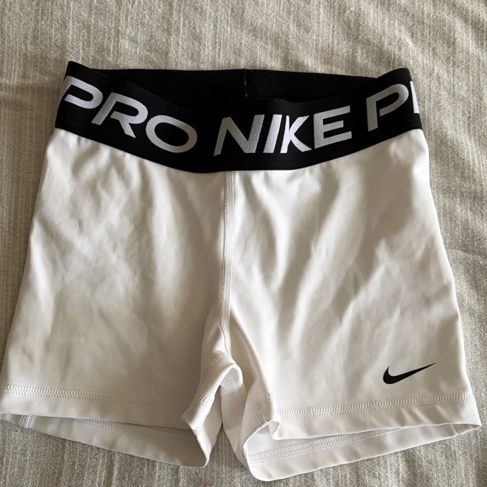 Nike White Compression Shorts with Black Waistband